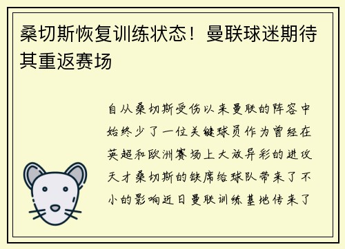 桑切斯恢复训练状态！曼联球迷期待其重返赛场
